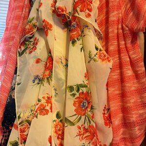 Floral and Striped Coral Tank Top Dress with 3 Kimonos